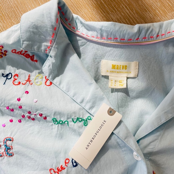 Anthropologie Maeve Size 2 Clarissa Bon Voyage Beaded Button Down Shirt - Picture 13 of 14